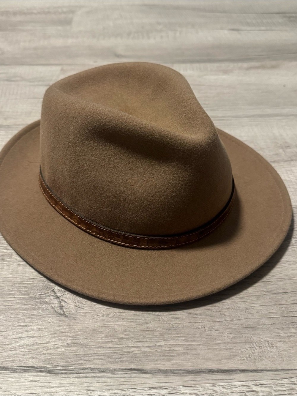 Vtg Irvine Park 100% Wool Felt Tan Fedora Hat Size XLG - USA Made Leather Band